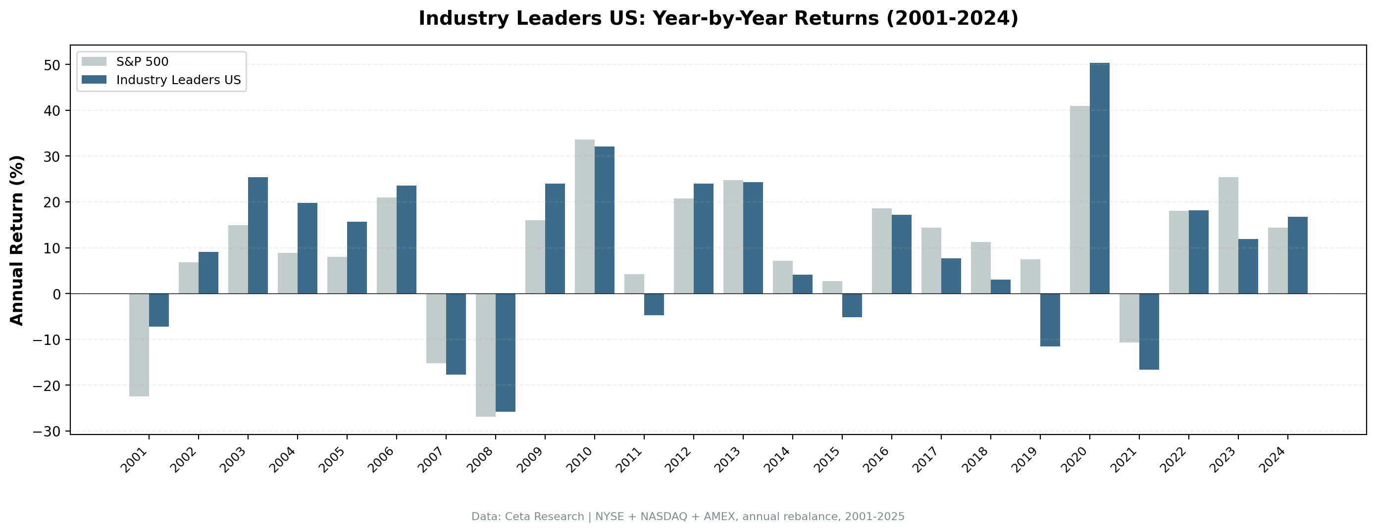 Industry Leaders US: Year-by-Year Returns (2001-2024)