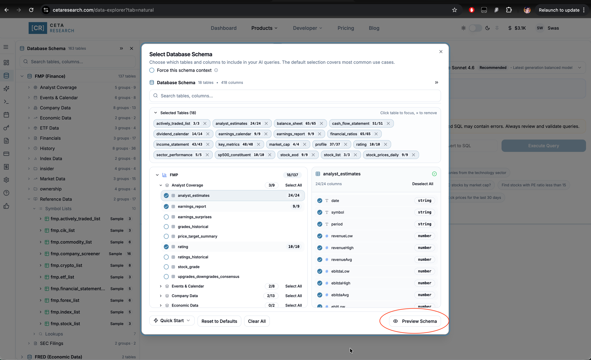Select the tables relevant to your question